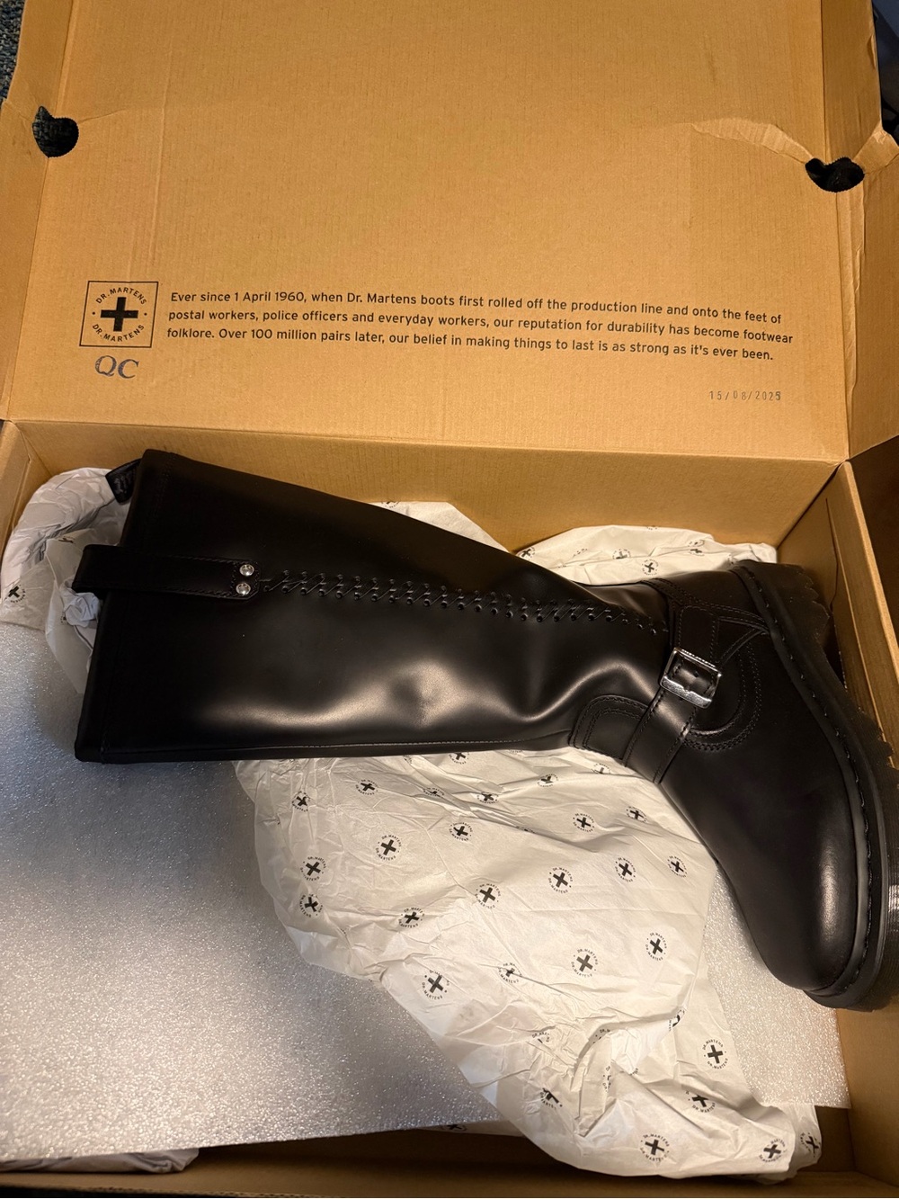 Black Leather Dr Marten Knee-High Buckle Boots - Picture 7 of 8